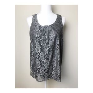 Slate Gray Metallic Floral Lace Blouse